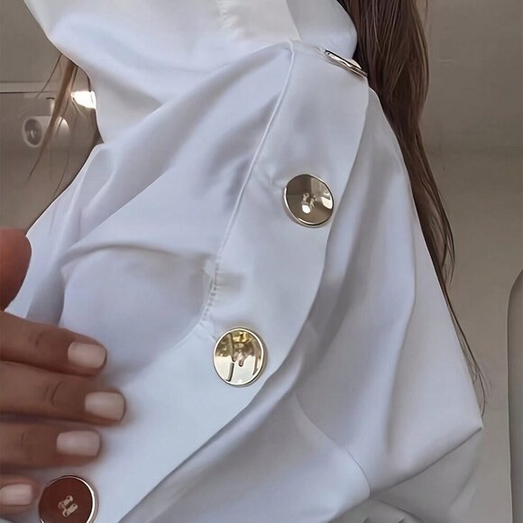 White Elegant Women's Button Down Long Sleeve Casual Shirt - Picture 4 of 5